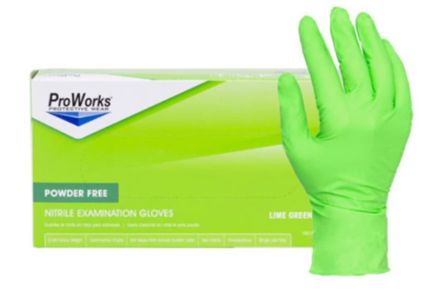 Adenna Catch ProWorks Pyramid Grip Neon Green Nitrile Disposable Gloves Powder Free, 8.5 Mil - LxBox (100)